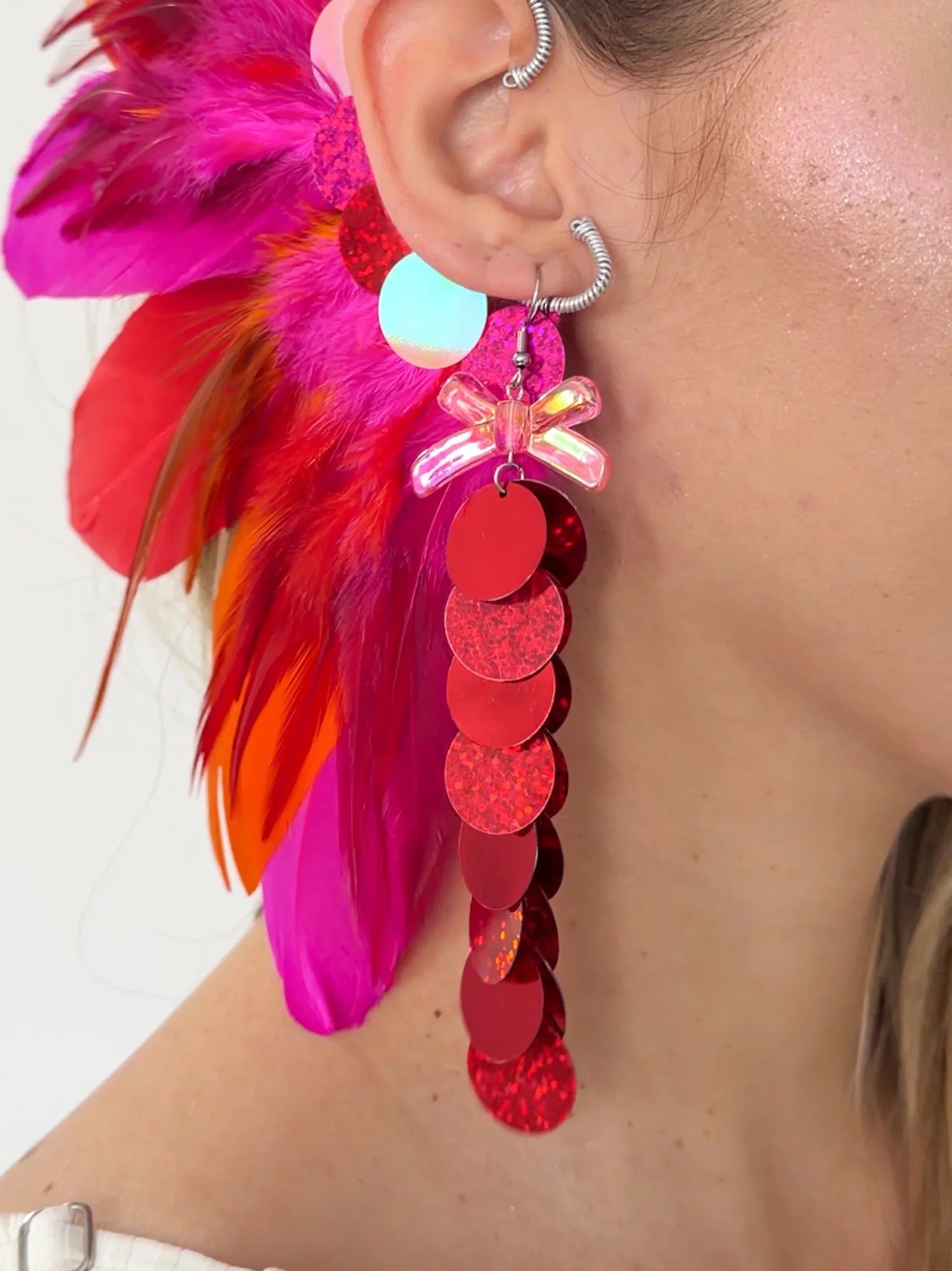 Brinco Paetê Laço Vermelho