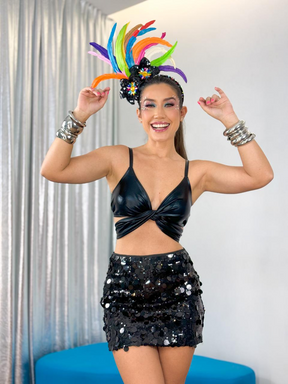 Conjunto Carnaval Brilho Total – Cropped + Saia + Acessórios
