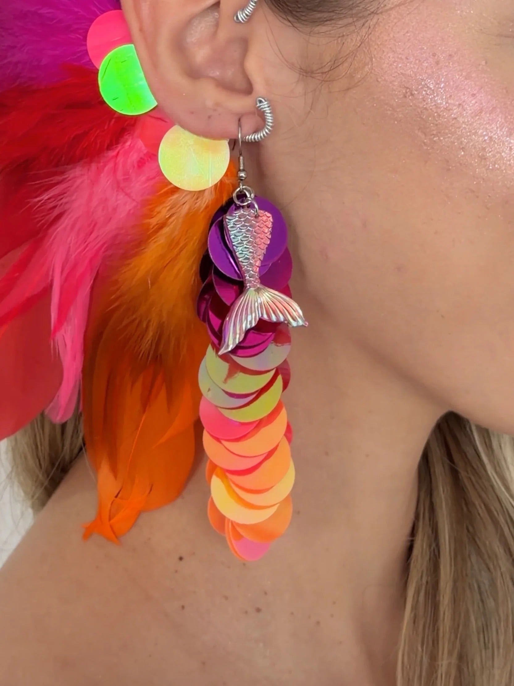 Brinco Paetê Sereia Pôr do Sol