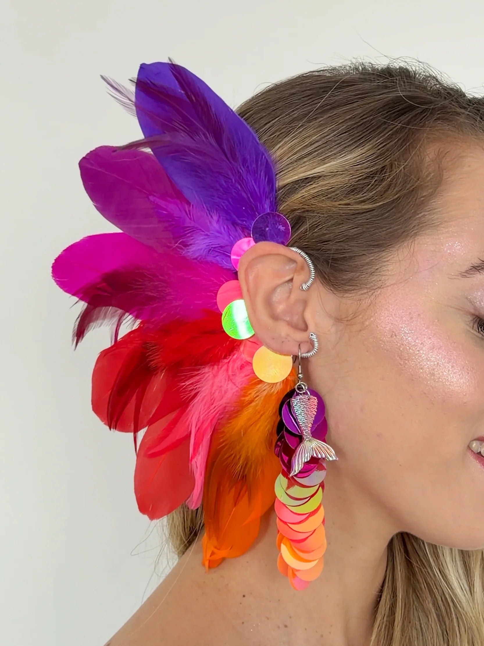 Brinco Paetê Sereia Pôr do Sol