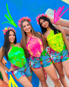 Conjunto Top Escamas + Short Pintado à Mão (Tiara Grátis)